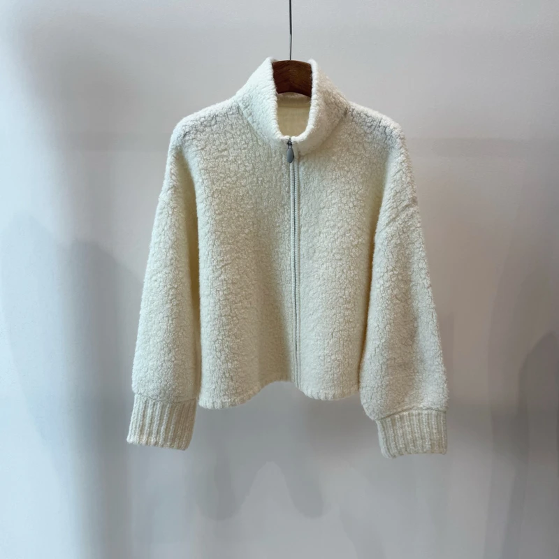 秋冬保暖高领立领衫宽松型休闲简约纯色女常规针织外套b469