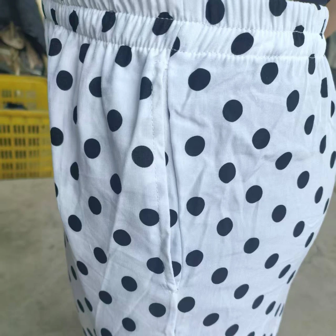 夏季波点棉绸阔腿裤高腰薄款透气无弹显瘦休闲裤子