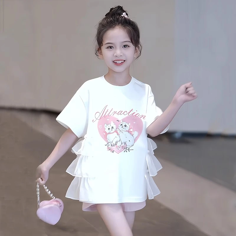 女童短袖夏装2025新款洋气儿童卡通T恤裙夏季薄款女大童半袖上衣t