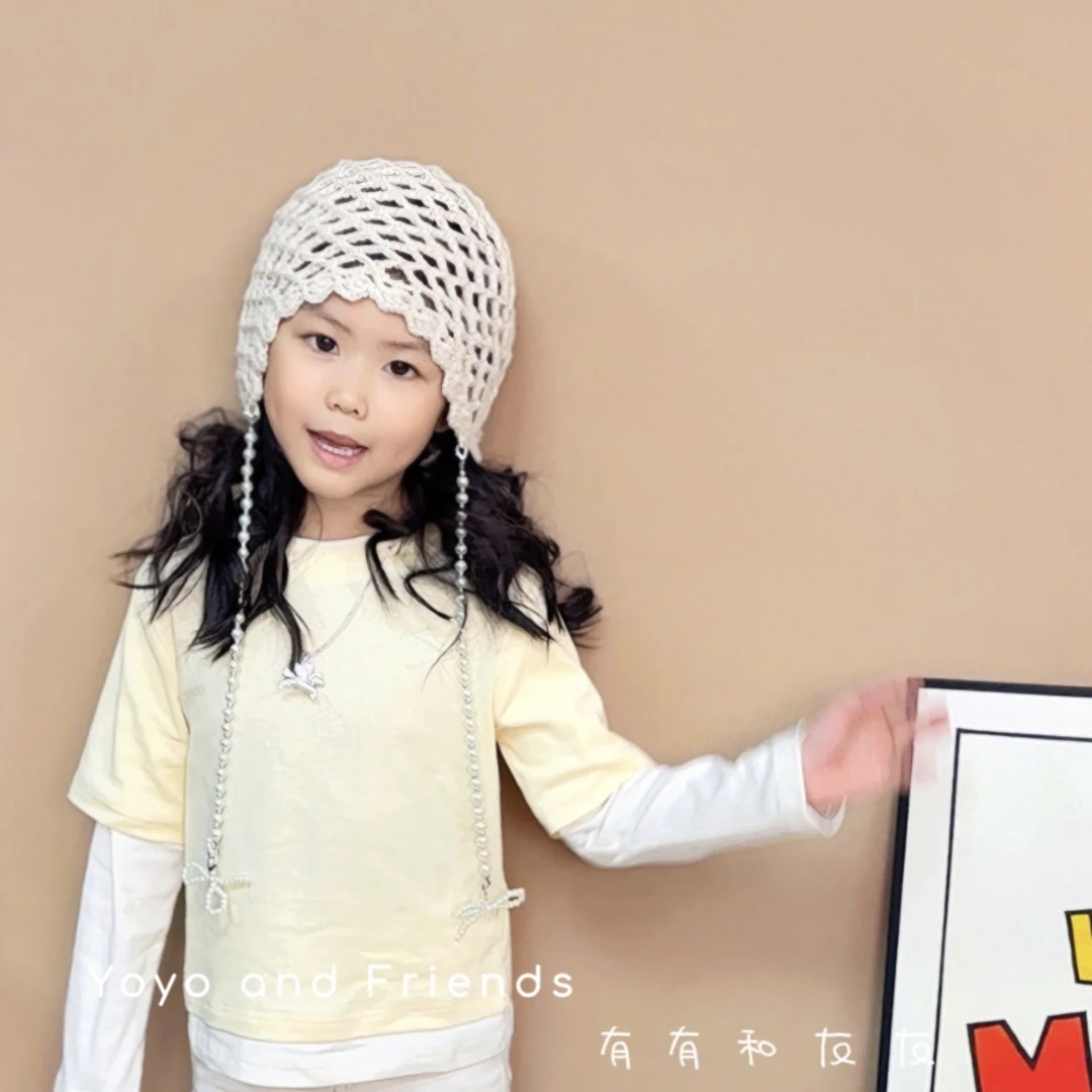 有有家·儿童高品质春夏款韩系超百搭凹造型个性珍珠蝴蝶结包头帽