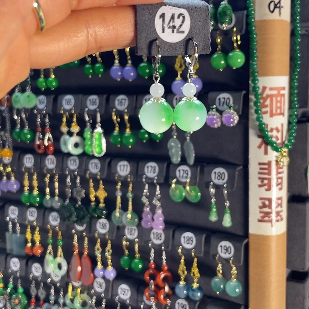 翡翠银S925镶嵌耳饰142