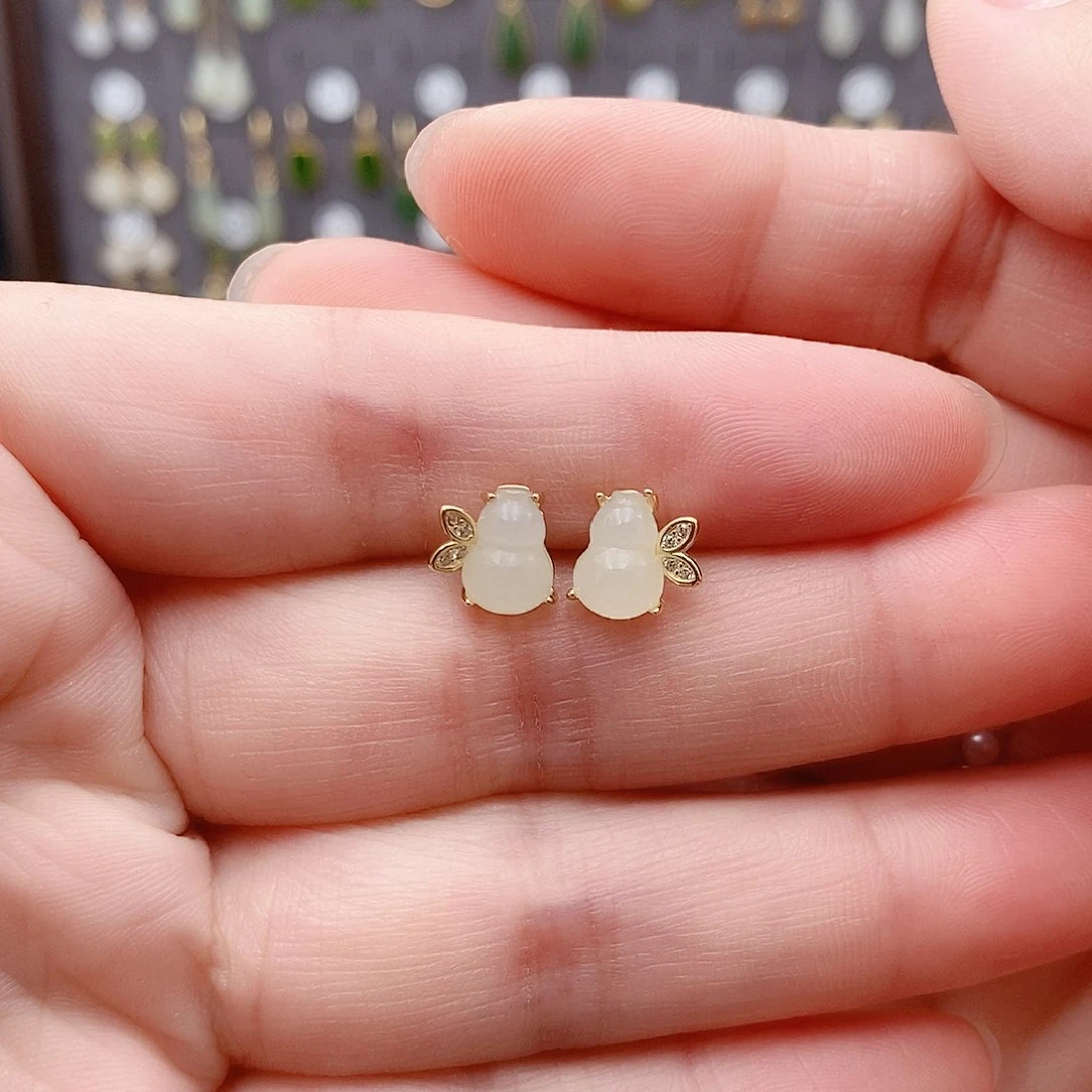 银S925镶嵌和田玉耳饰