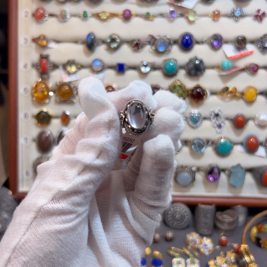 粥***凉925银尼泊尔粉色戒指活口微瑕