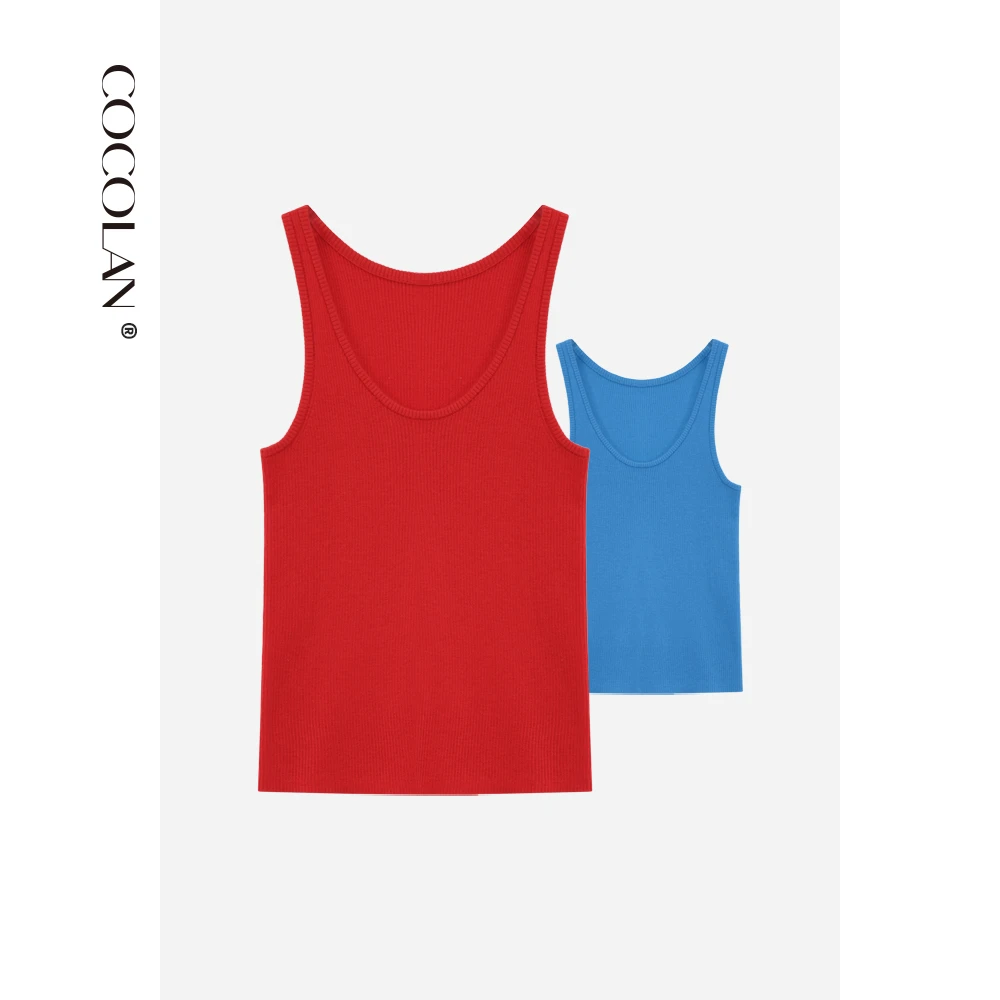COCOLAN【椿日】春季新款绵羊毛纯色针织红色无袖背心女CL1BX299