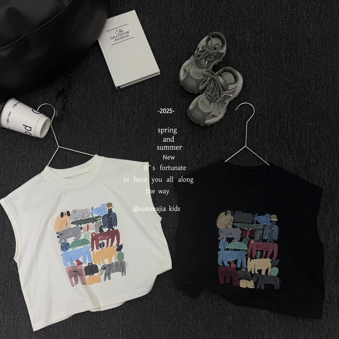 现货-儿童夏季无袖薄款潮酷背心D-6018穿搭宽松洋气男童女童上衣