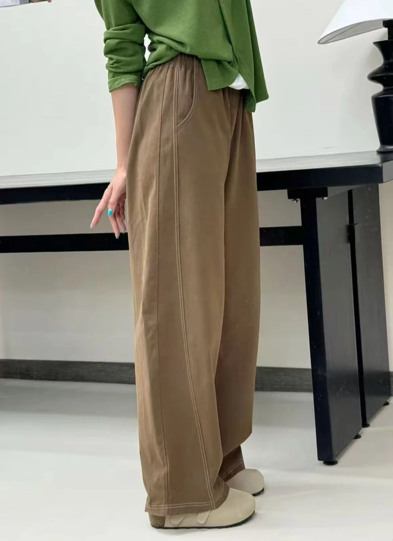 小雅姐姐  韩版复古松紧腰百搭休闲直筒裤KD27