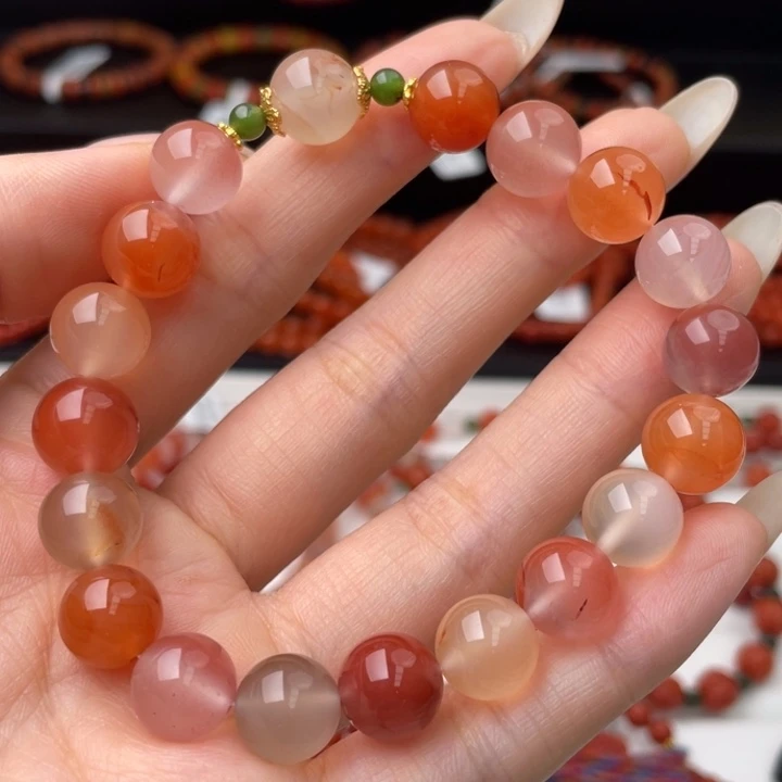 南红玛瑙保山保山冰红多宝手串9-10mm银S925镶嵌