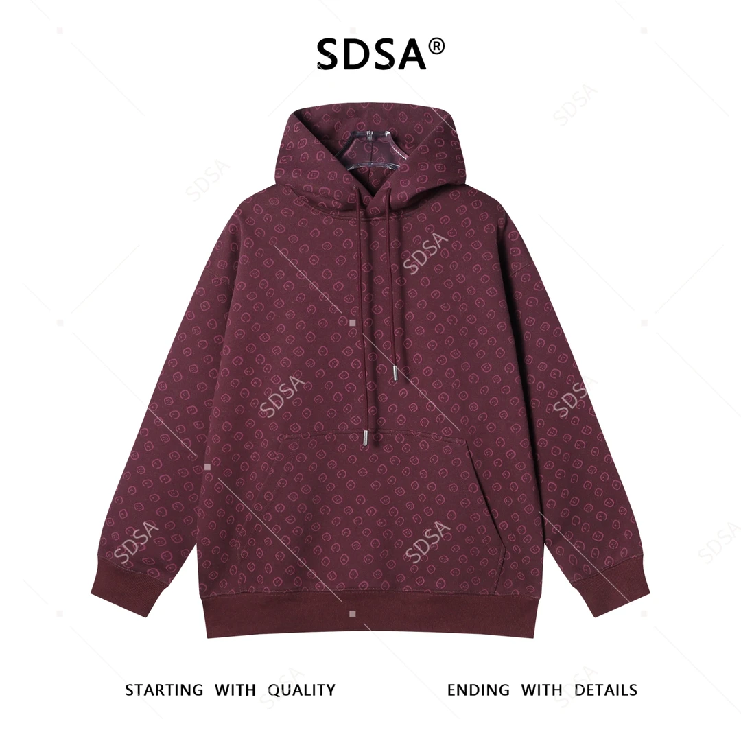 SDSA男士秋冬新款痞帅男装潮牌满印印花抽绳连帽卫衣时尚套头上衣