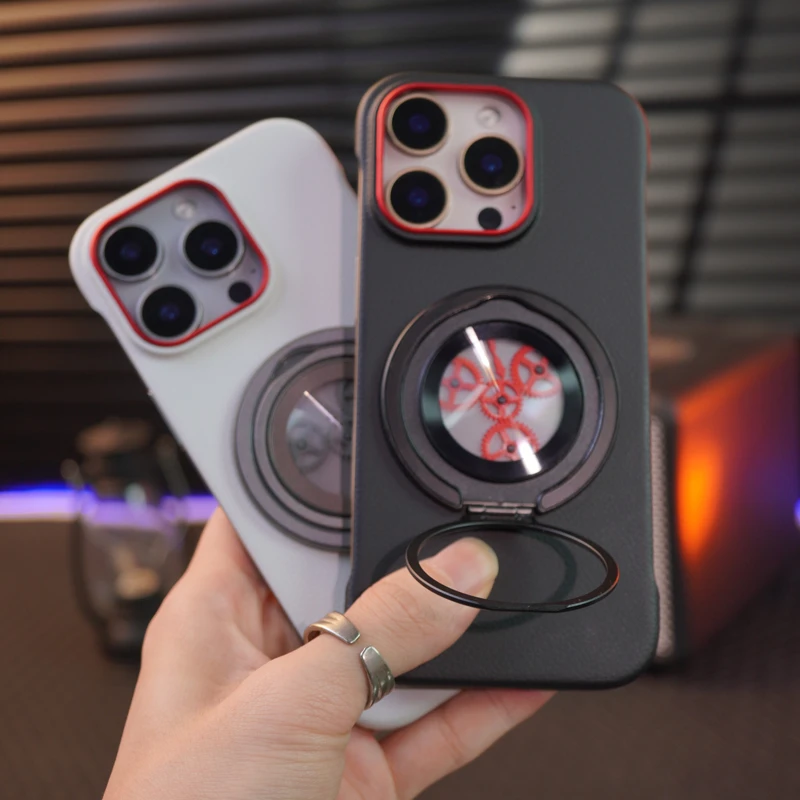 适用iPhone16手机壳新款齿轮磁吸支架苹果14/15promax超薄无边框