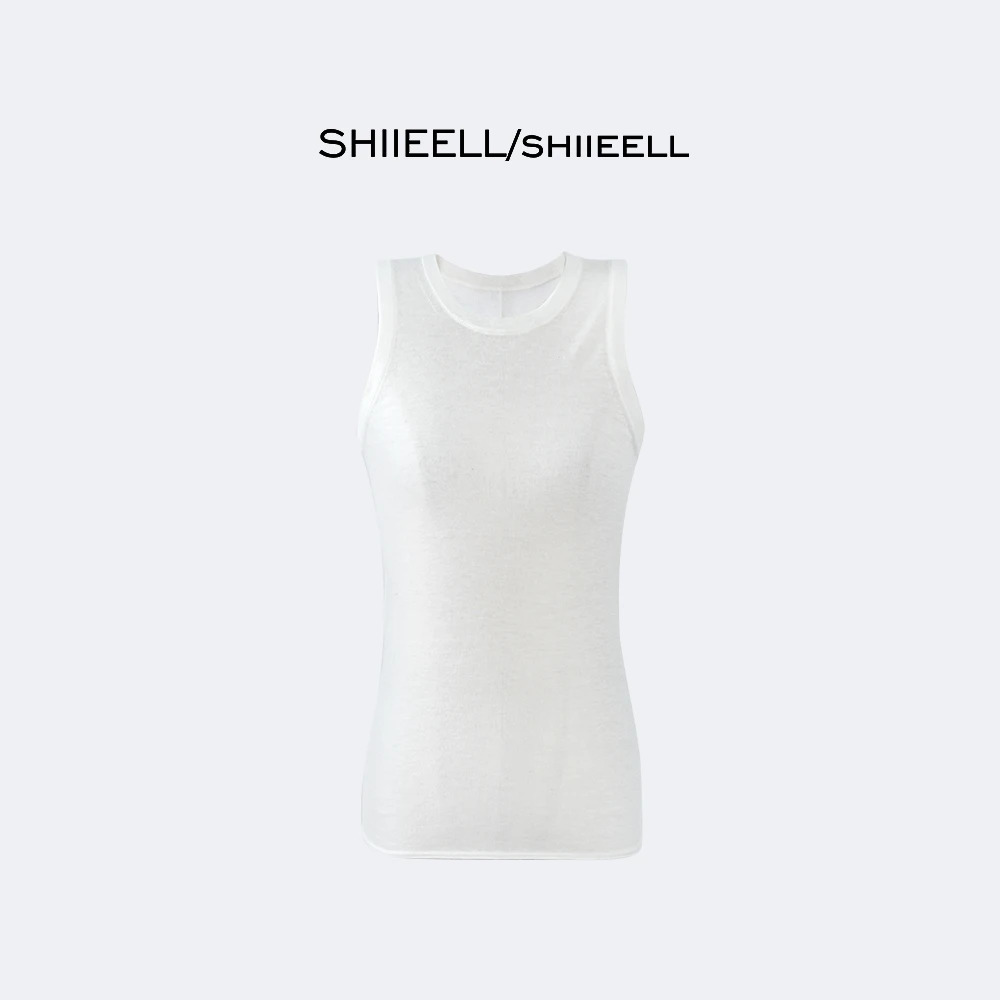 SHIIEELL极简透肤超细羊毛短袖背心女百搭软糯宽松无袖背心ZH480