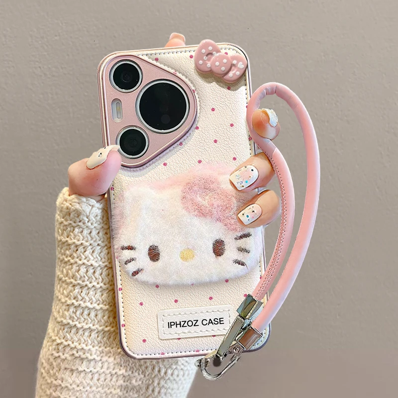 毛绒Kitty猫适用华为pura80ultra手机壳新款mate80Promax带手链女