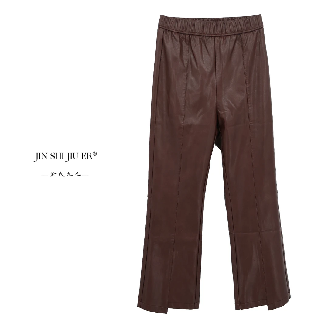 JIUER欧货设计感简约小微喇皮裤 显瘦时尚复古修身25867