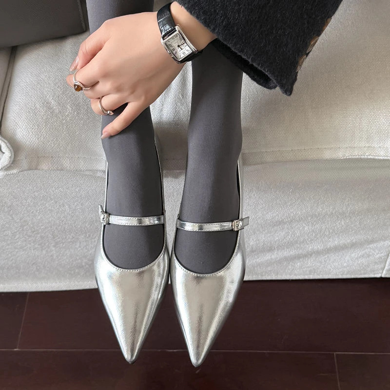 NianGaoXJ【牛皮】跟高2.5m百搭尖头性格时尚单鞋低跟坡跟跟鞋女鞋