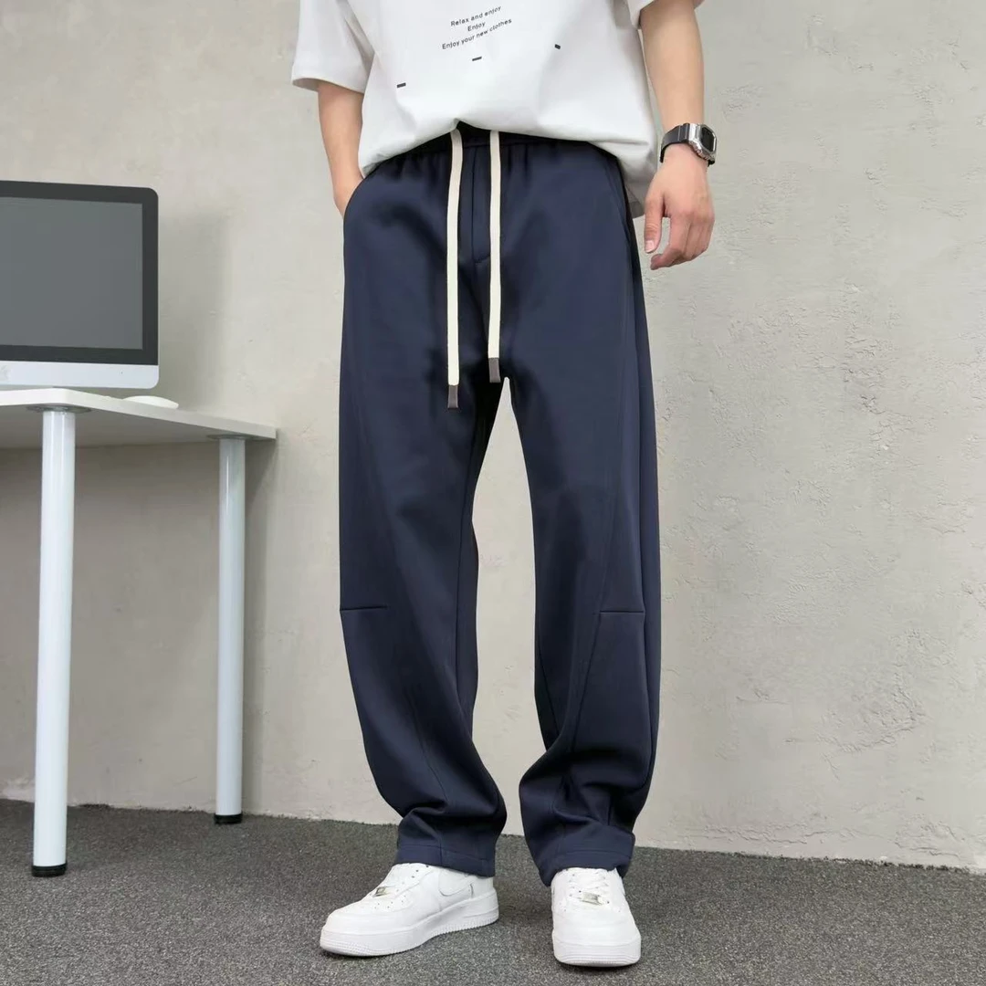 春季新款男士休闲裤子2025显高显瘦宽松潮流百搭弯刀直筒裤-318