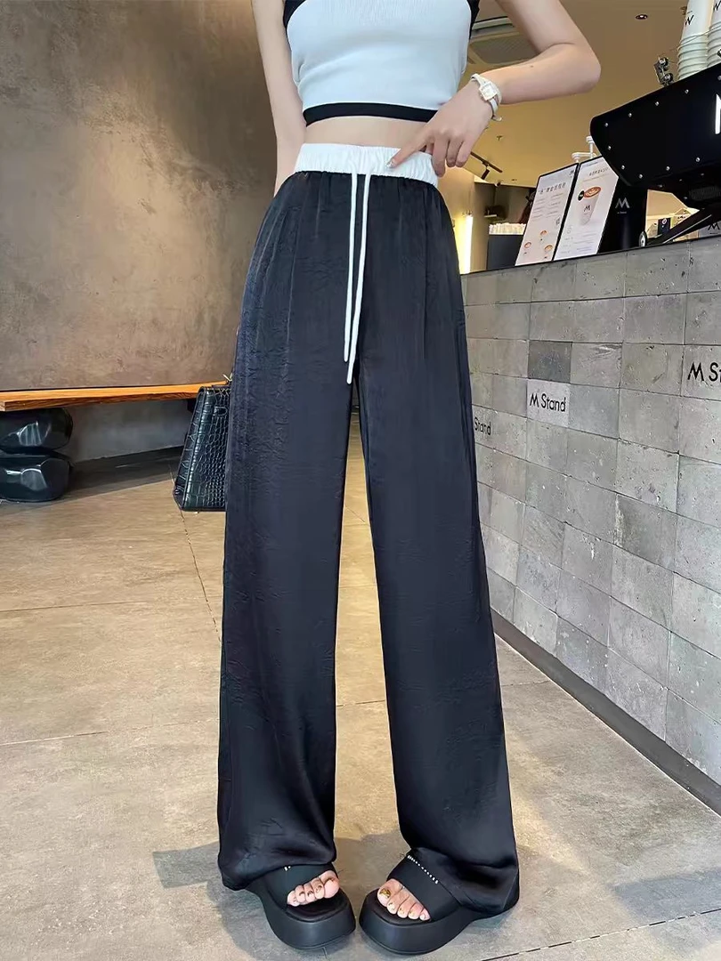 「英姿服饰」2519黑白醋酸丝腰头拼接阔腿裤-607