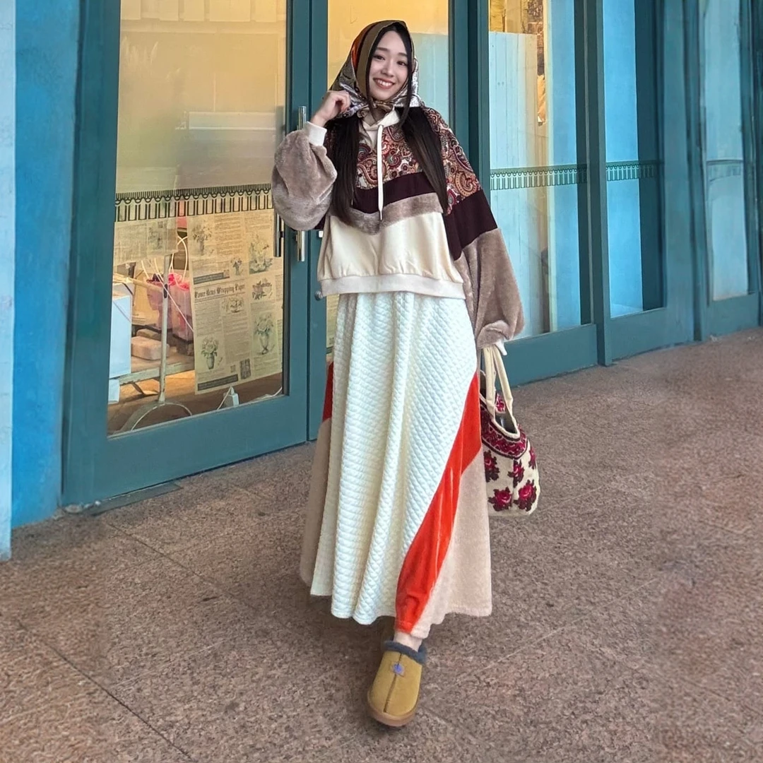 A 绒感 拼接半身裙