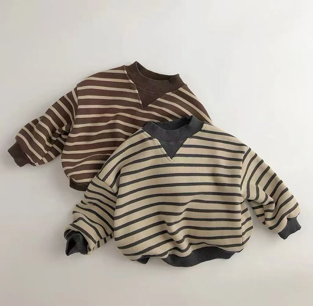 2025秋冬季卫衣新款加绒条纹洋气时尚爆款休闲卡通宽松韩版卫衣