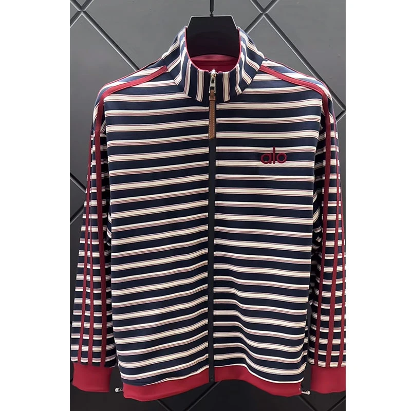 欧洲站轻奢高定大牌男装夹克2025秋新款字母刺绣宽松立领条纹外套