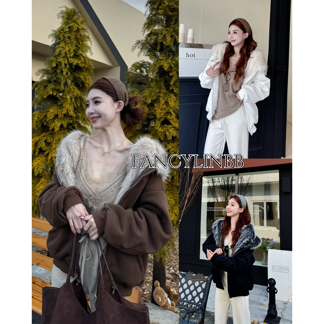 【费城雪域】林北鼻·正反两面穿韩系仿貂毛拼接毛毛外套
