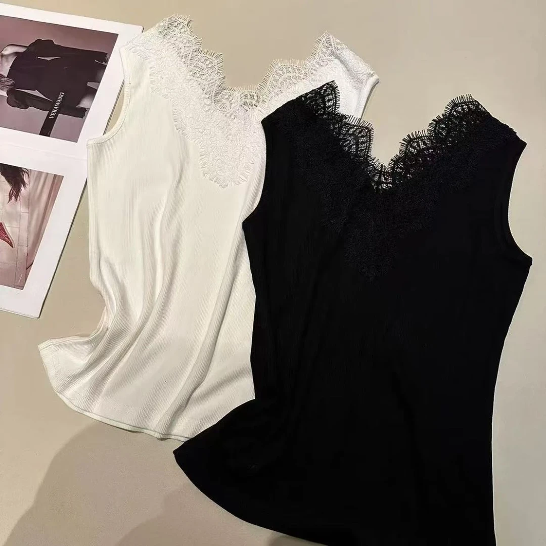 《姚家优麦汇》Y5320春款蕾丝边设计感时尚百搭背心显瘦上衣款女