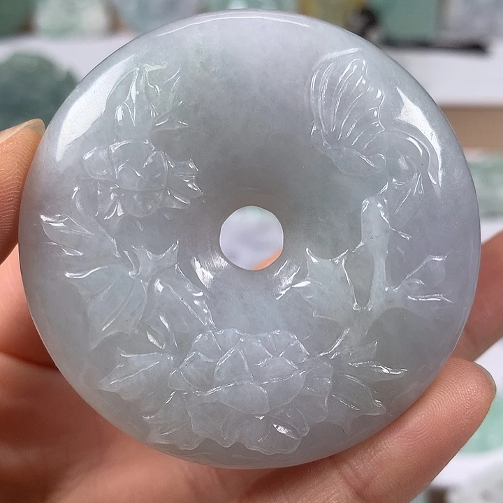 翡翠未镶嵌颈饰花开富贵平安两面工艺福利