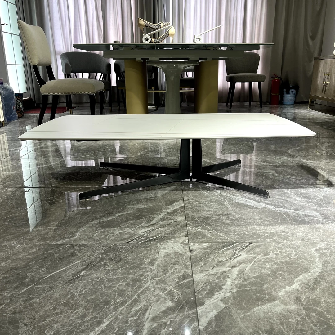 爵士白仿大理石岩板长方几 130×80×33cm 美式轻奢简约茶几MD-42