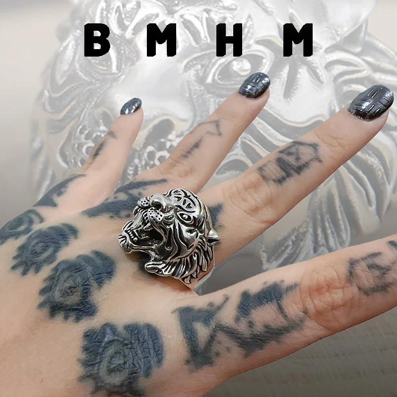 BMHM 铜合金戒指 原创设计虎头戒指霸气个性饰品朋克风格做旧