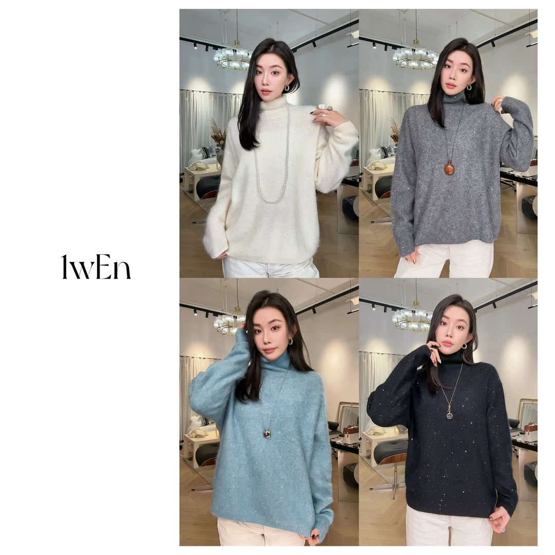 杰瑞【悬停星光】山羊绒*桑蚕丝*绵羊毛品质高级感亮丝高领针织毛衣