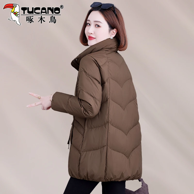 啄木鸟中长款羽绒服女2025新款爆款冬季妈妈高端洋气加厚保暖外套