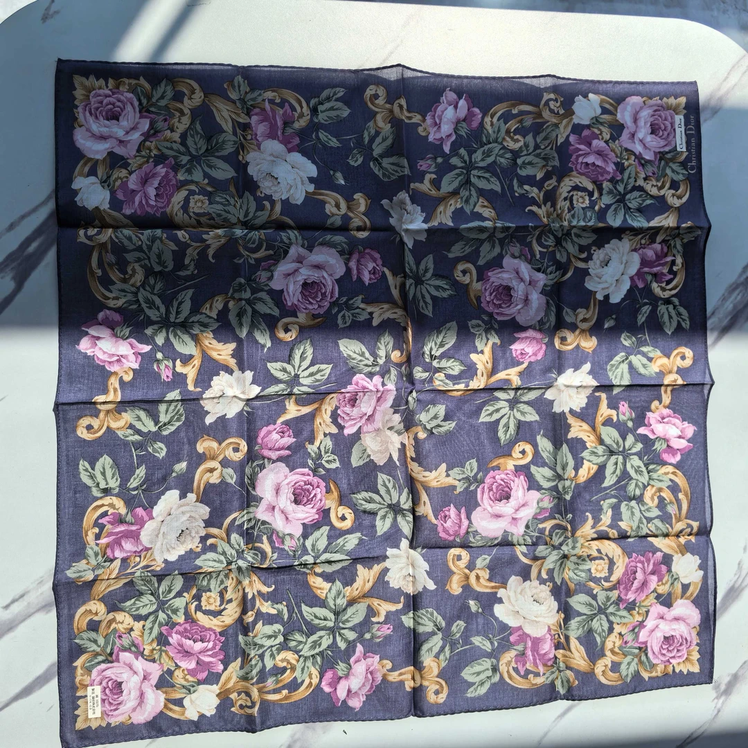 99新 DIOR/迪奥 Dior女士蓝色彩玫瑰花时尚百搭复古双面 149731