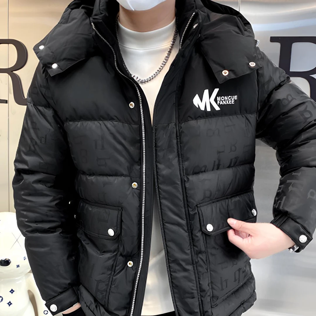 男士连帽羽绒服国标90时尚保暖印花休闲帽子可脱卸冬季潮流