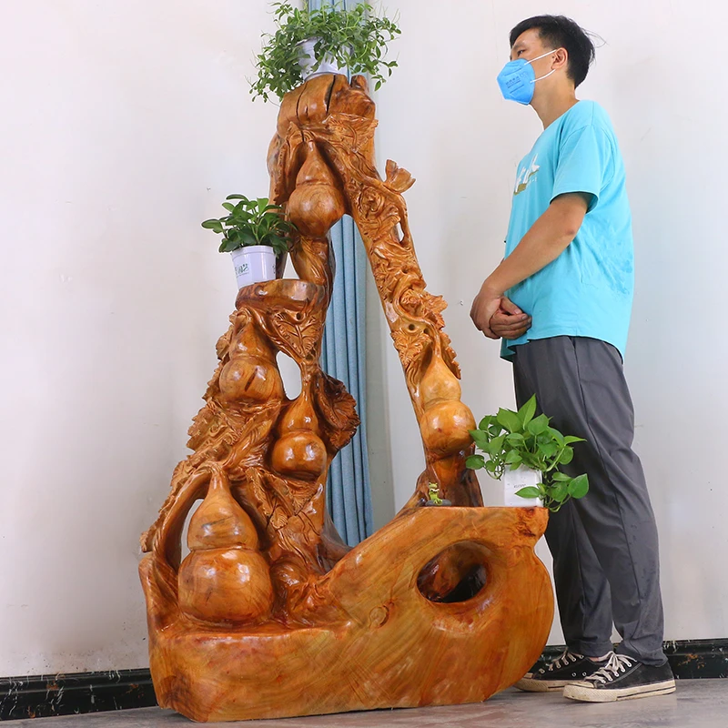 根雕花架实木树根香樟木树桩根艺底座树头落地客厅原木摆件MH8407