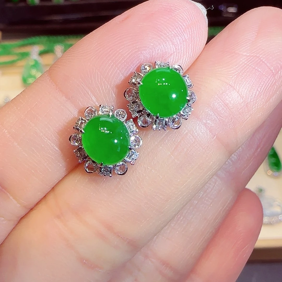 翡翠耳钉18K金镶嵌旦