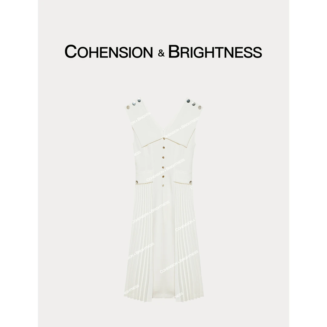 凝慧真的好【灿烂的风】V领优雅风压褶无袖百褶连衣裙汉服