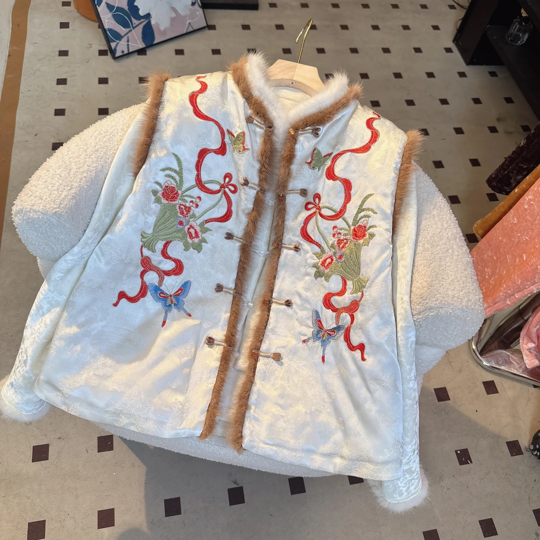 【水貂毛人丝八宝图】新中式双面双穿绣花马甲无袖马夹复古中国风