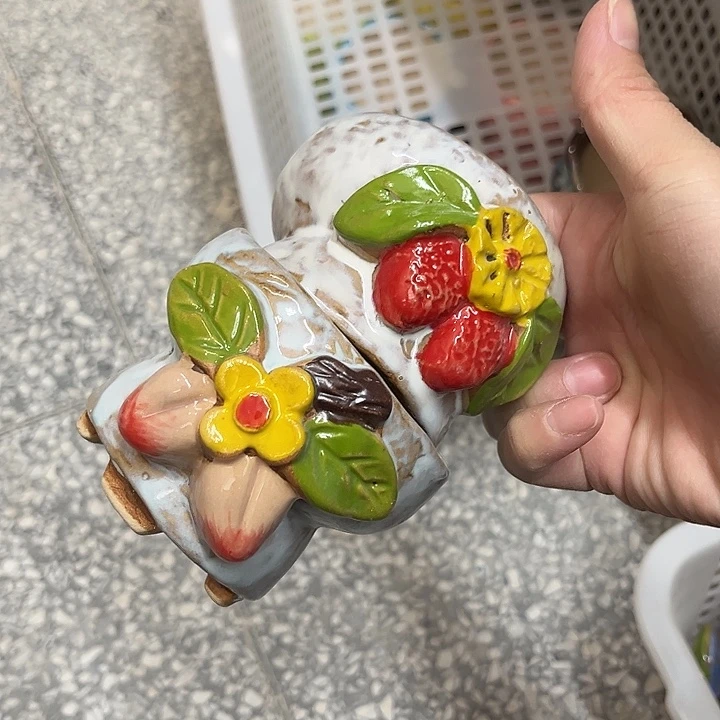 粗陶材质多肉花盆浅蓝色桃子