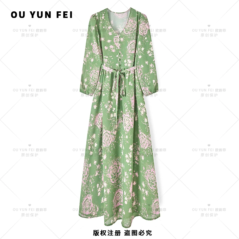 高级感连衣裙女新款气质显瘦穿搭时尚洋气印花长裙AY1073