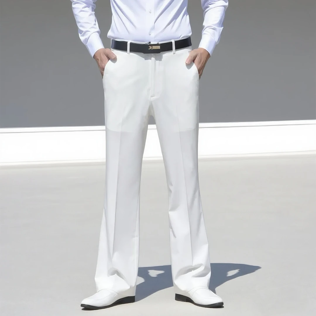男士微喇裤秋季白色喇叭裤男修身裤子商务休闲微喇西裤垂感阔腿裤