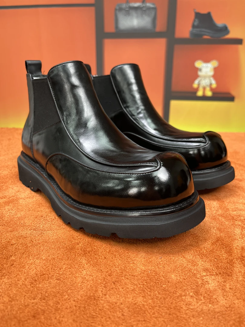 【头层牛皮】秋冬新款短靴厚底圆头筒靴保暖切尔西靴方头高帮休闲风