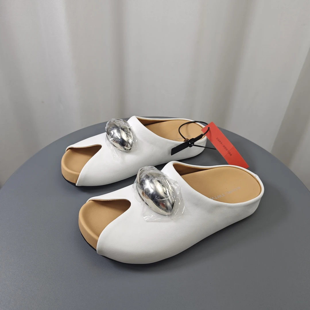 SGIRL TWTW复古一脚蹬拖鞋女2025夏季休闲小众设计金属鱼嘴拖鞋潮