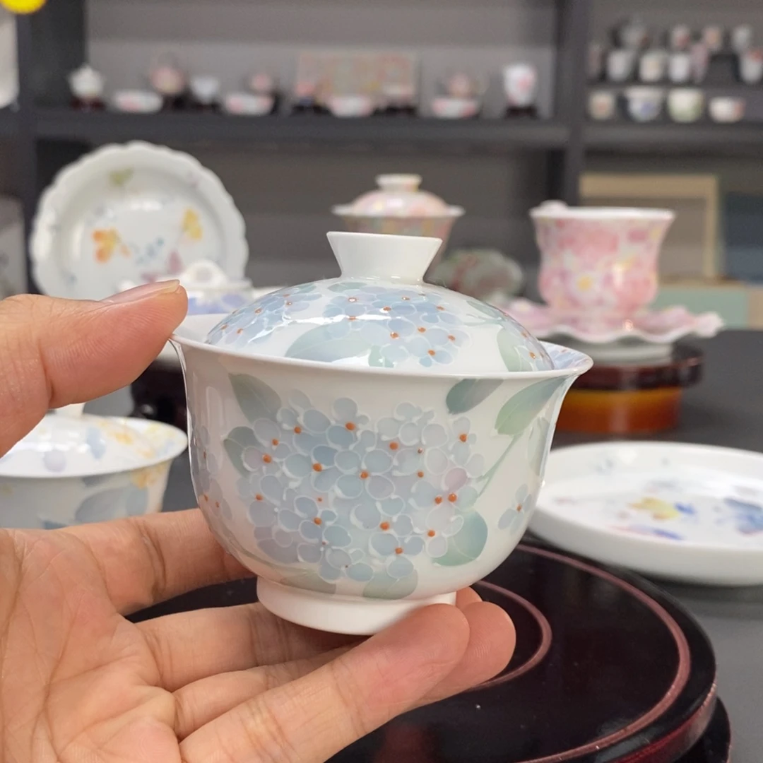 绣球花盖碗釉下手绘高温