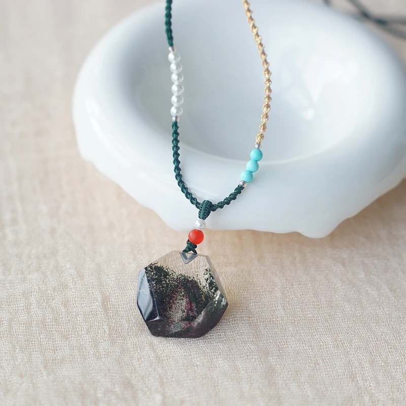 天然水晶绿幽灵红绿满绿满天星吊坠