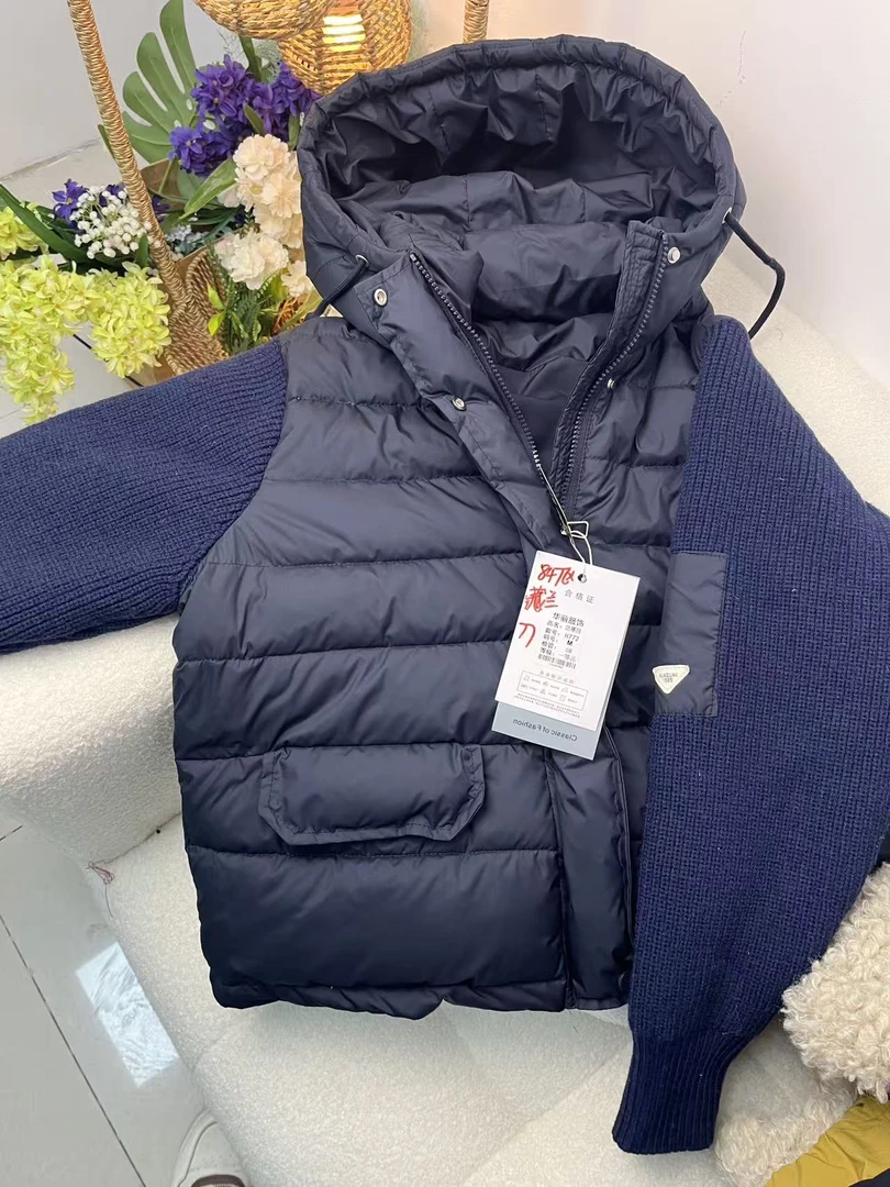 847区H772藏蓝色棉衣加厚拼接冬季短款蓝色棉服连帽外套