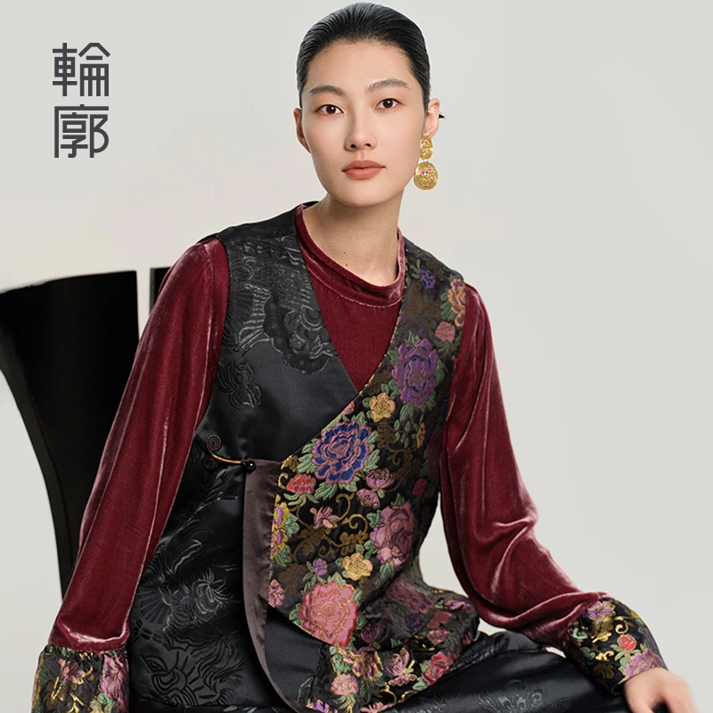 轮廓吉顺L251Y002中式马夹提花拼接设计感马甲宽松百搭通勤小众女