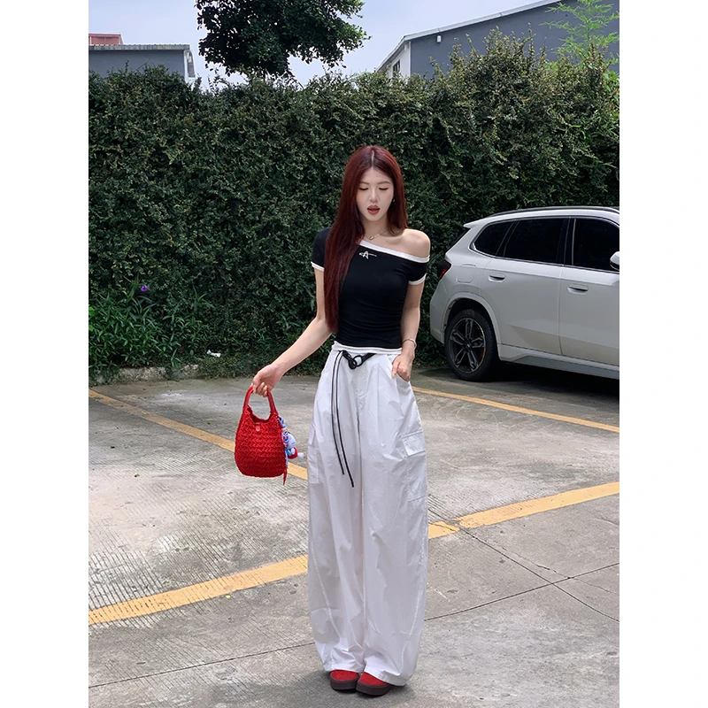 【脱脂阳光】甜辣多多高腰弯刀气球裤女夏2025新款百搭宽松阔腿裤