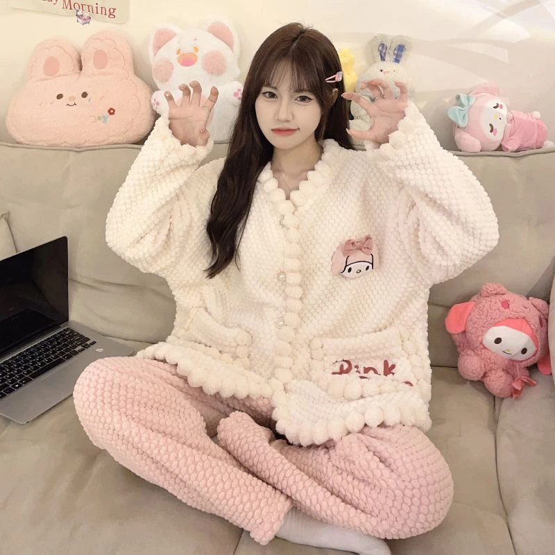 2025美乐蒂可爱睡衣女小加绒长袖加厚网红休闲外穿宽松秋冬季学生