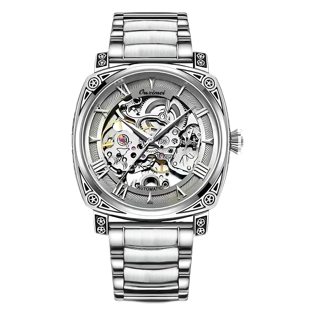 T时尚经典浮雕镂空男士机械手表多功能夜光