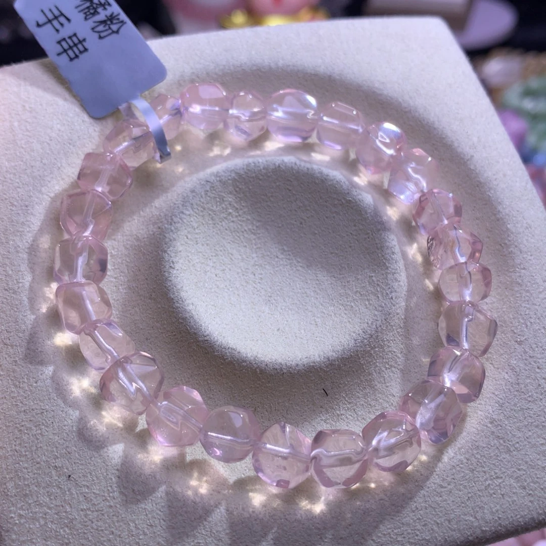 水晶手串银S925镶嵌冰橘粉菠萝珠8mm