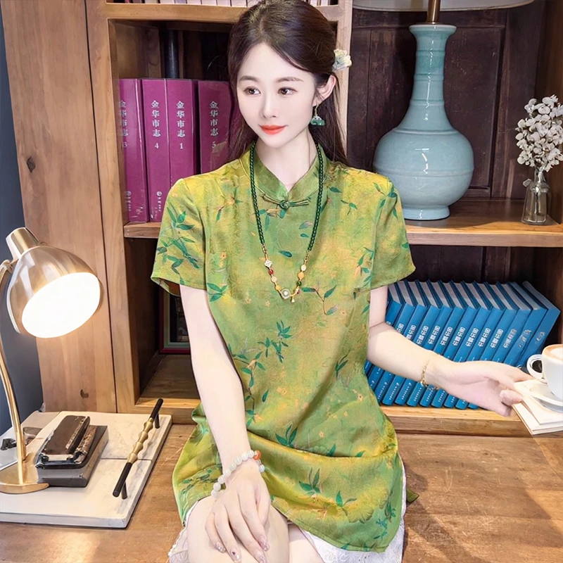 年轻款桑蚕丝上衣！100真丝香云纱新中式女装夏季短袖衬衫高级感