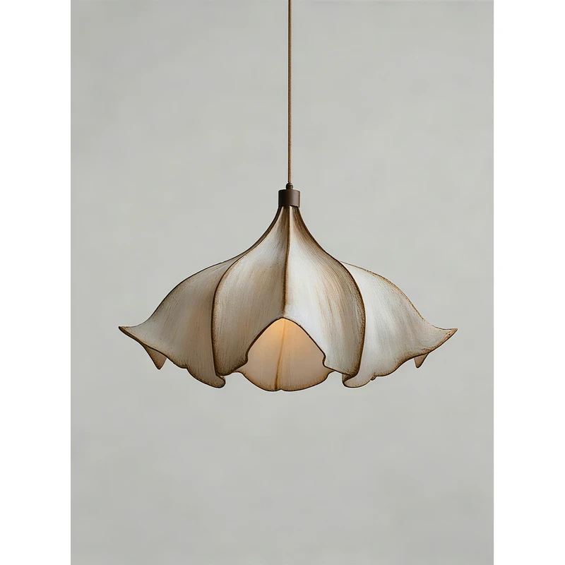 布艺吊灯日式侘寂风创意吧台餐桌灯具新款花瓣造型设计艺术餐厅灯